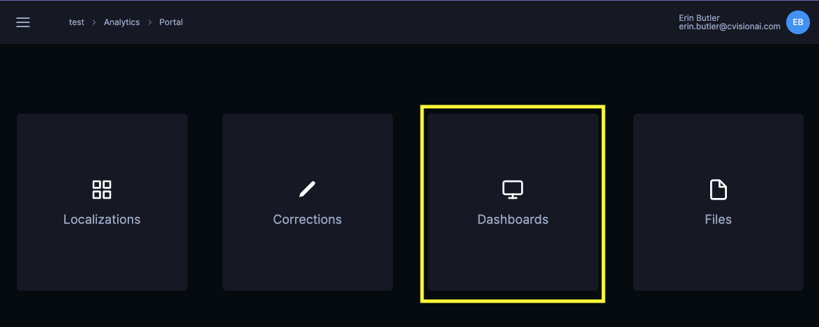 UI Screenshot showing Dashboards button